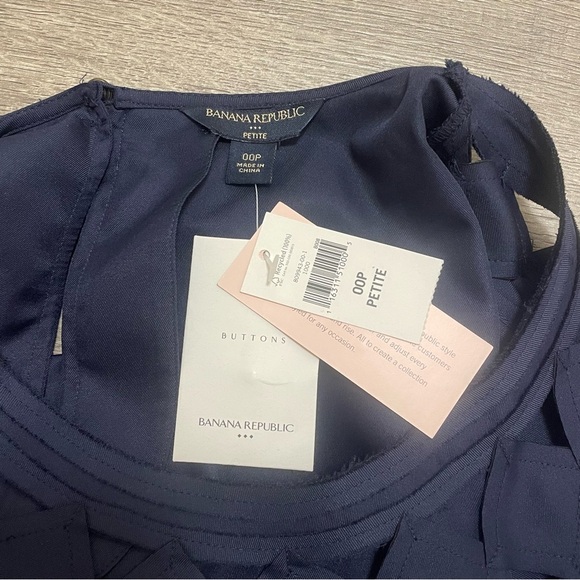 Banana Republic Geometric Cutout Neckline Dress Navy Blue Sz 00P Petite NWT - Picture 6 of 8